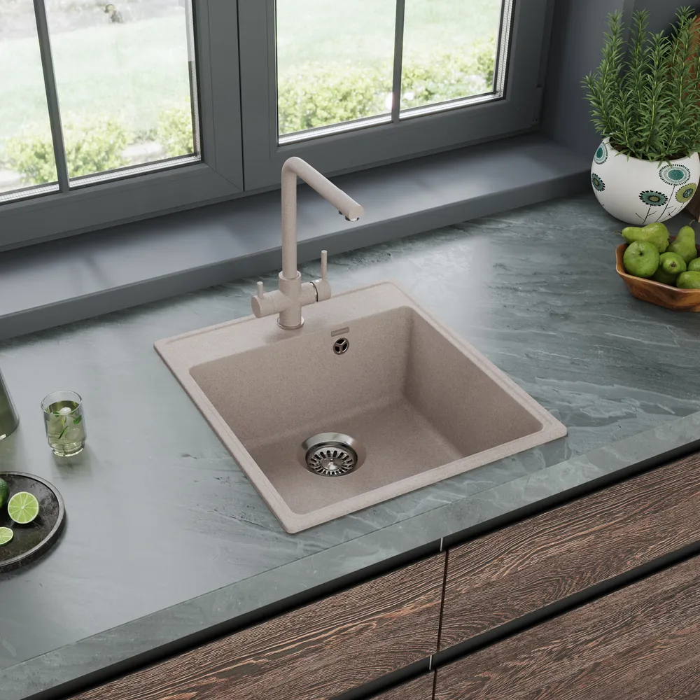 Детальное фото товара: Maunfeld Perla 460 MFQS-460BG, мойка, гранит, бежевый