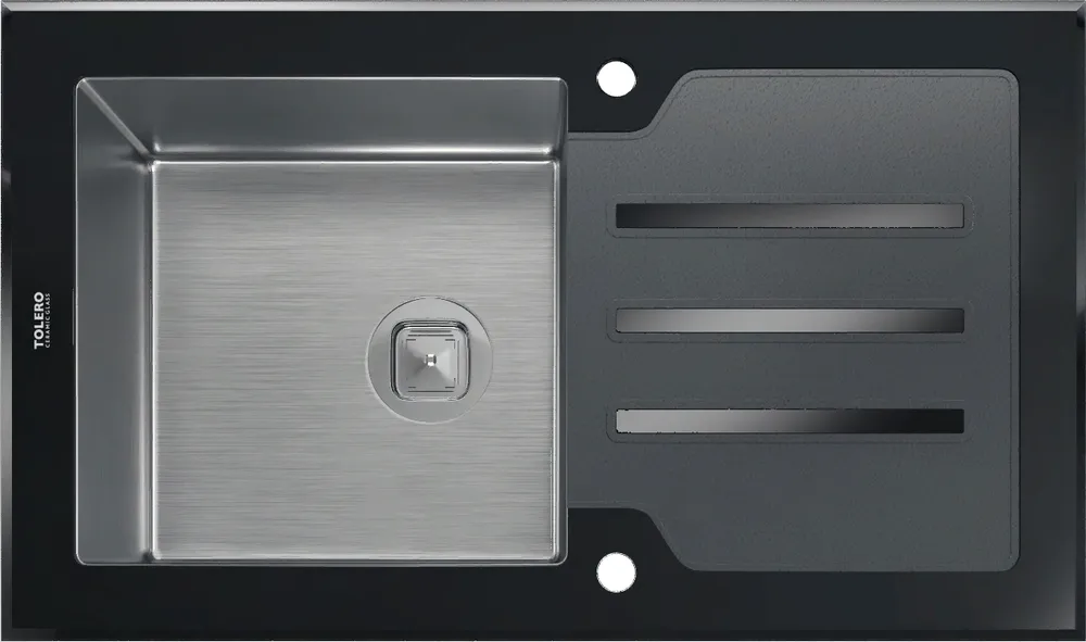 Детальное фото товара: Tolero Ceramic Glass TG-860, мойка, нержавеющая сталь/черное стекло