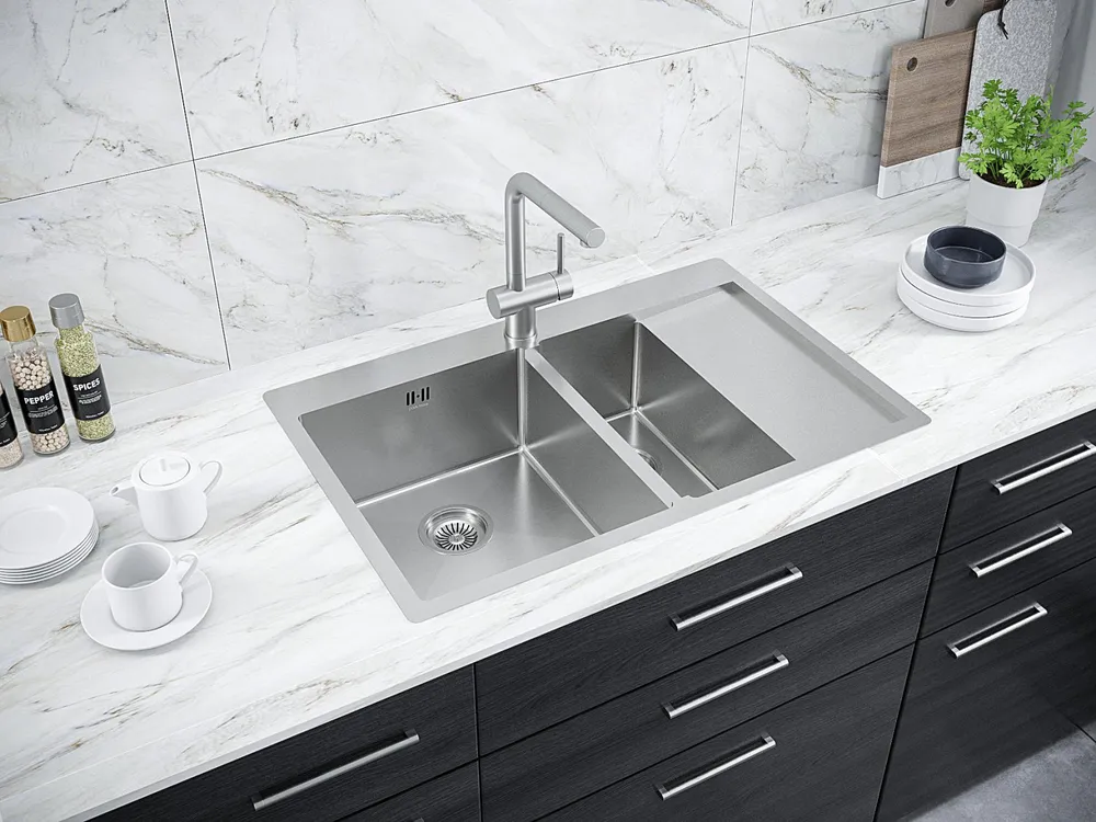 Детальное фото товара: Paulmark KRONER 78/2SF, мойка, нержавеющая сталь брашированное, левая