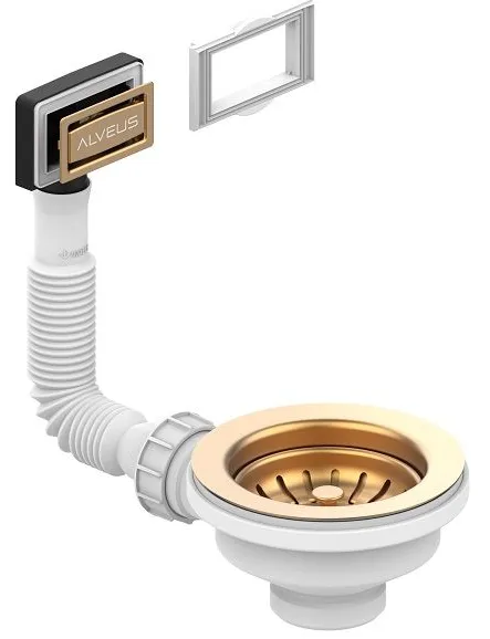 Фото товара: ALVEUS выпуск для мойки 114 BRONZE new c рамкой и заглушкой (гофра)