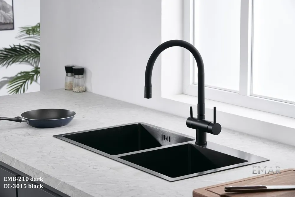 Детальное фото товара: Emar EMB-210 PVD Nano Dark, мойка, нержавеющая сталь, вороненая сталь