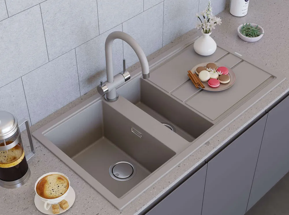 Детальное фото товара: Omoikiri Kitagawa 100-2-WG, мойка, керамика, ветреный зеленый