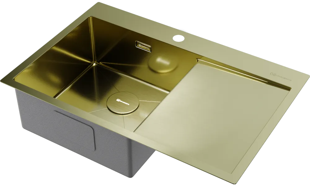 Детальное фото товара: Omoikiri Akisame 78-LG-L, мойка, нержавеющая сталь/светлое золото, чаша слева