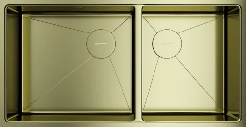 Фото товара: Omoikiri Taki 85-2-LB-U/IF-LG Side, мойка, нержавеющая сталь/светлое золото