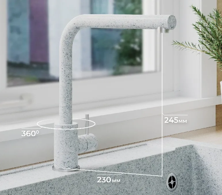 Детальное фото товара: Polygran Спика, смеситель, светло-серый №314