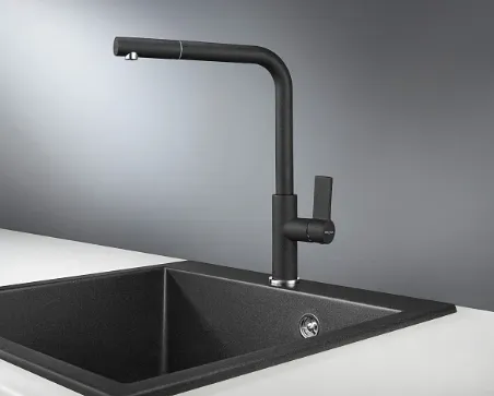 Фото товара: Krona WASSER H300 1 BLACK, смеситель, гранит, черный