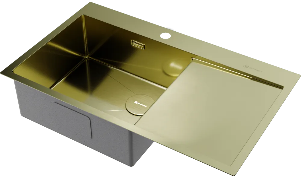 Детальное фото товара: Omoikiri Akisame 86-LG-L Side , мойка, нержавеющая сталь/светлое золото, чаша слева
