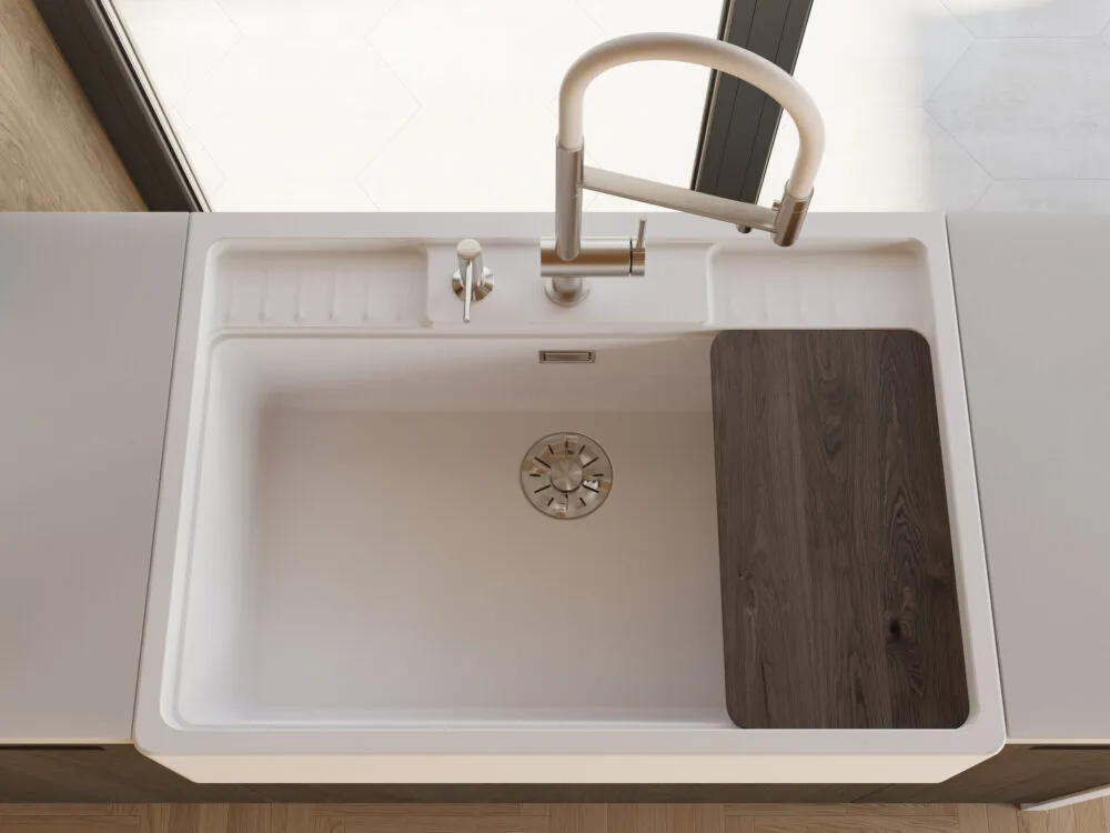 Детальное фото товара: Omoikiri Kinokawa 90-WH, мойка, керамика, белый