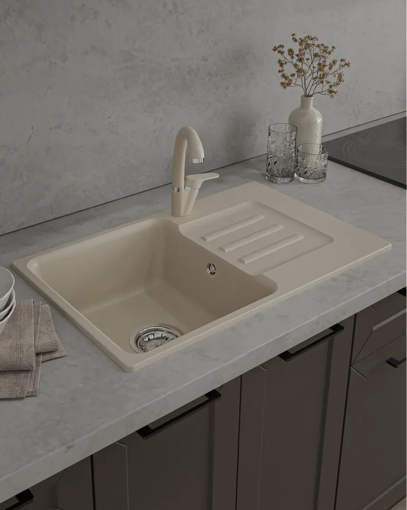 Детальное фото товара: ЭкоМ М-680, мойка, мрамор, бежевый