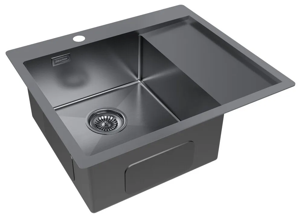 Детальное фото товара: Paulmark KRONER 59F, мойка, нержавеющая сталь, вороненая сталь, левая