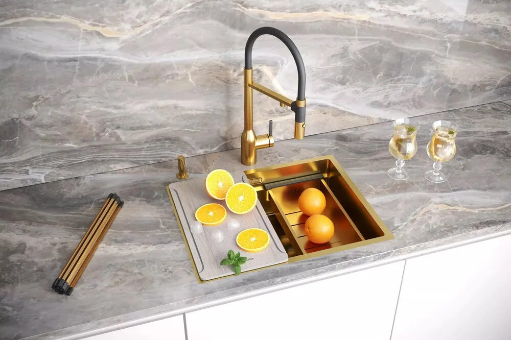 Детальное фото товара: Paulmark NEXT-MULTI SINK 58 UNI, мойка, нержавеющая сталь, брашированное золото