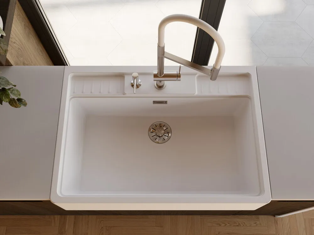 Детальное фото товара: Omoikiri Kanto-2 Plus-SB BN-WH, смеситель, латунь, нержавеющая сталь/белый