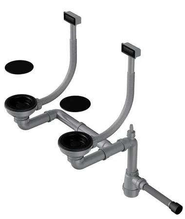 Детальное фото товара: Omoikiri WK-2C-GB Арматура для двухчашевых моек с прямоугольными переливами, графит