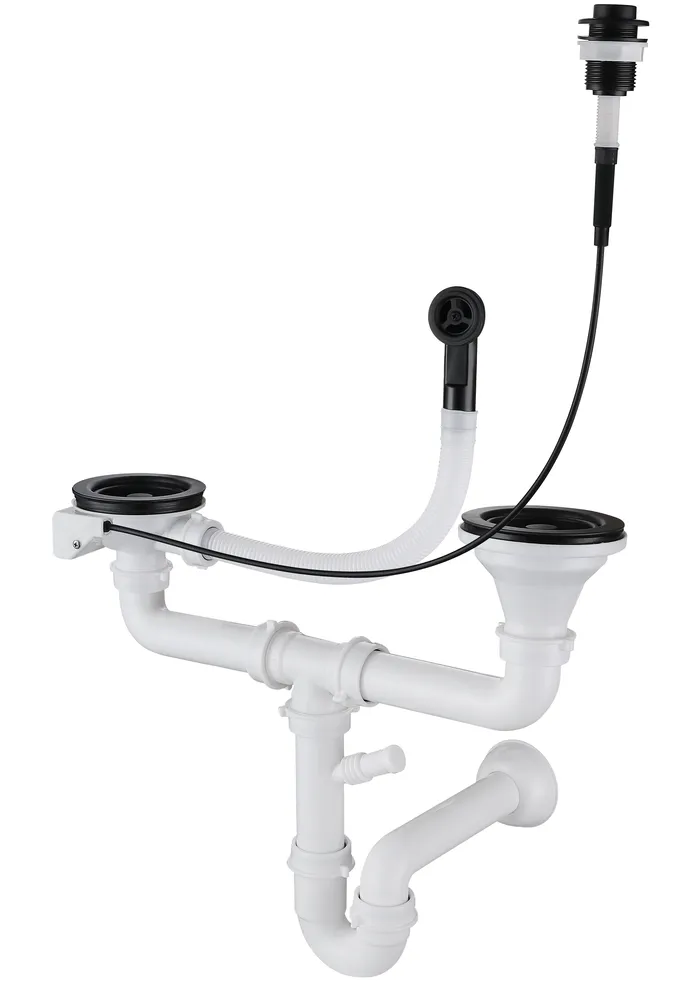 Фото товара: GranFest Сифон двойной 3 1/2" полу-автомат с круглым переливом, черный