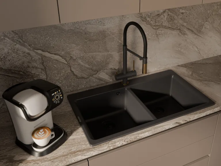 Детальное фото товара: Rivelato ADRIA 1523517 nero/oro, смеситель, гранит, черный/золото