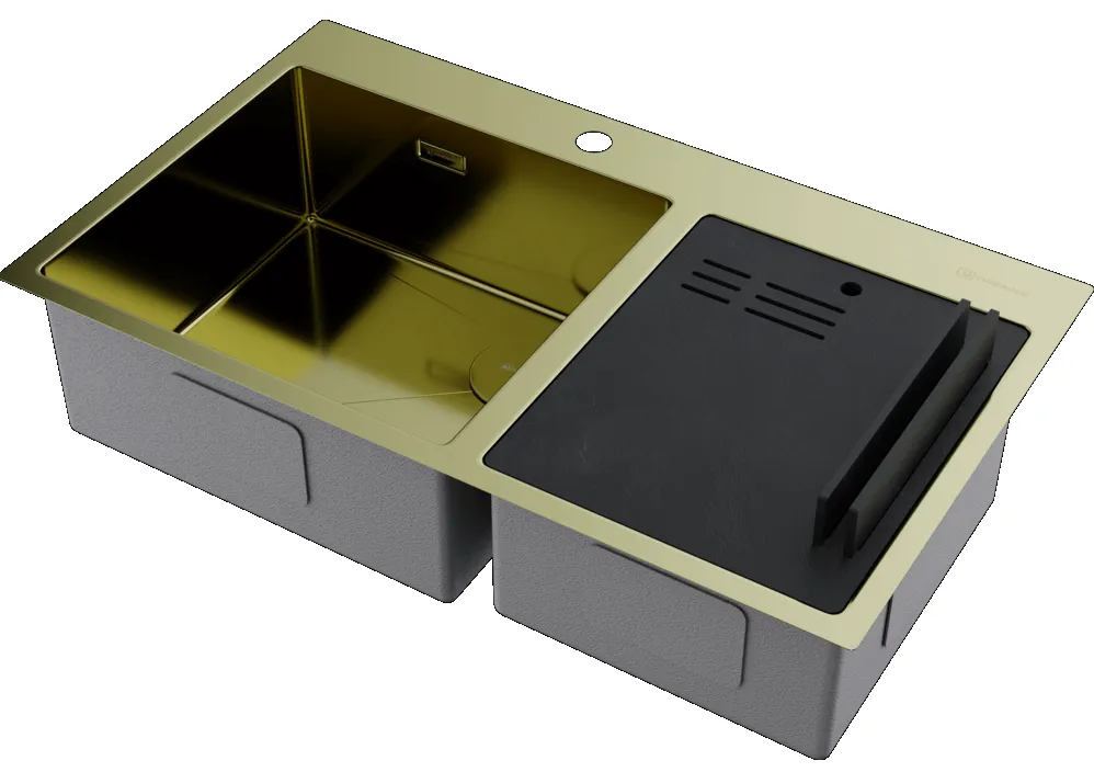 Детальное фото товара: Omoikiri Akisame 86-2 Side-LG, мойка, нержавеющая сталь/светлое золото