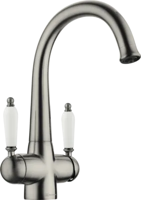 Фото товара: Omoikiri Okinawa-2-SI, смеситель, античное серебро, ручки смесителя - керамика