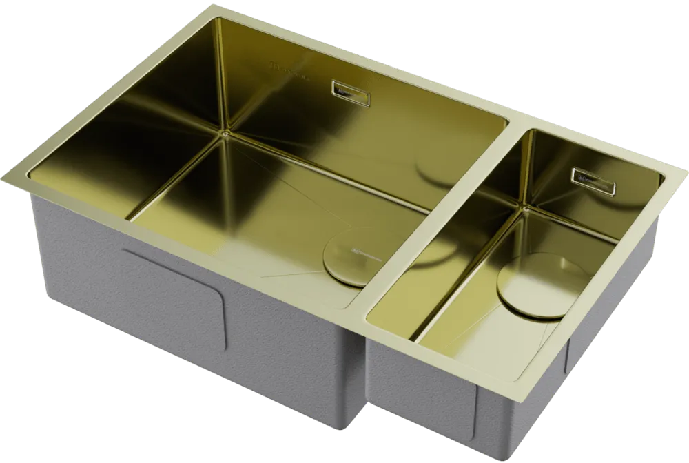 Детальное фото товара: Omoikiri Taki 69-2-U/IF-LG-L Side, мойка, нержавеющая сталь/светлое золото, чаша слева