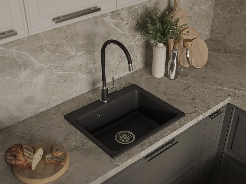 Детальное фото товара: ЭкоМ М-520, мойка, мрамор, черный