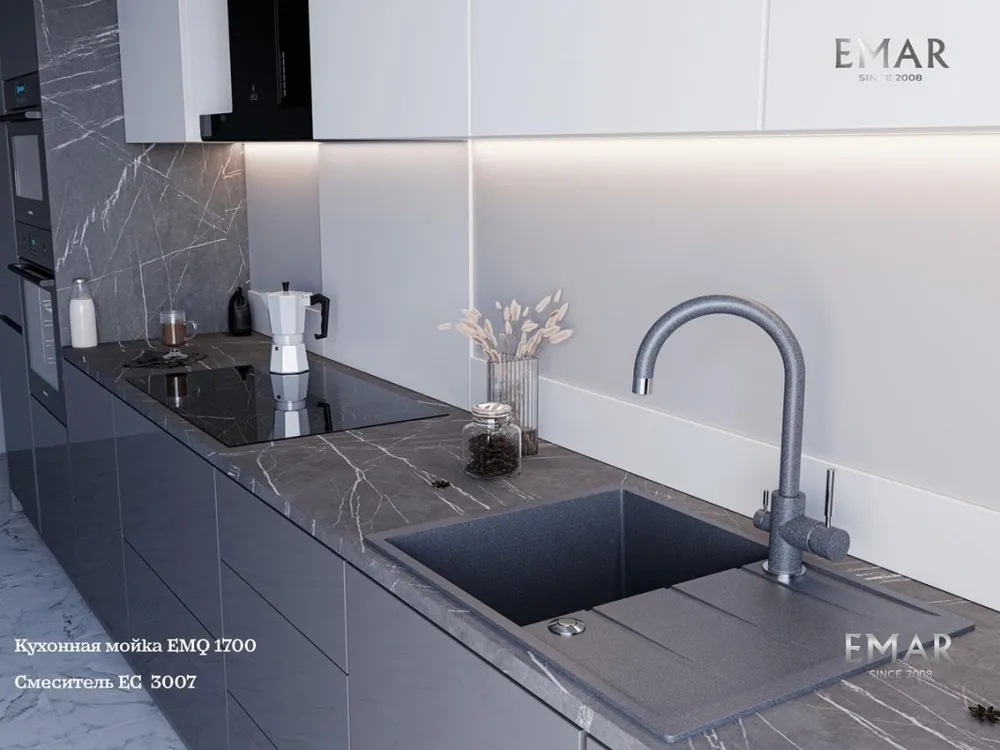 Детальное фото товара: Emar EMQ-1700.Q, мойка, гранит, антрацит