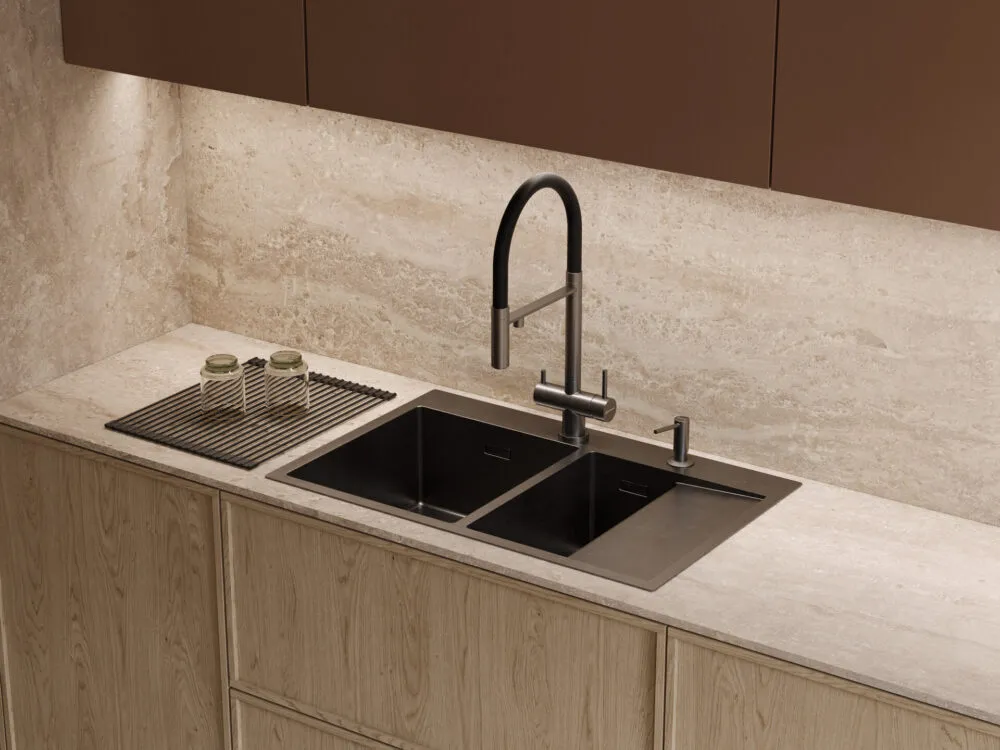 Детальное фото товара: Omoikiri Akisame 78-2-GM-L, мойка, нержавеющая сталь/вороненая сталь, чаша слева