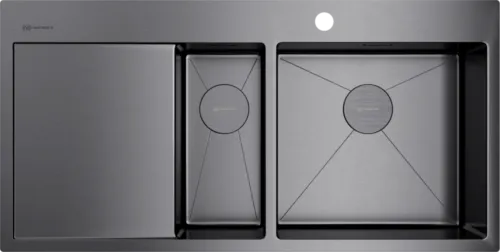 Детальное фото товара: Omoikiri Akisame 100-2-GM-R, мойка, нержавеющая сталь/вороненая сталь, чаша справа