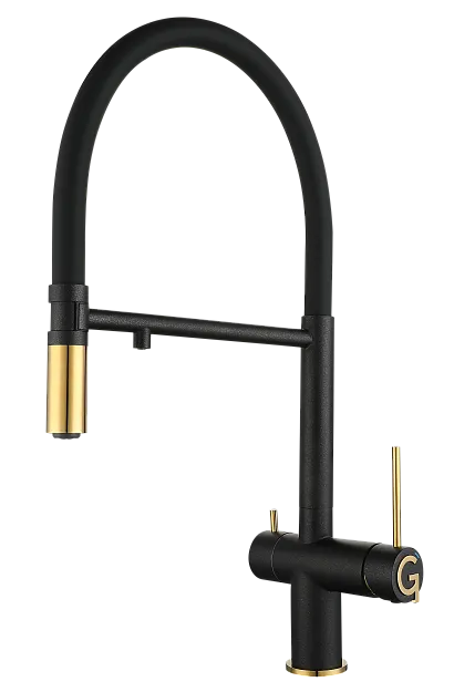 Фото товара: Rivelato ADRIA 1523517 antracite/oro, смеситель, гранит, антрацит/золото