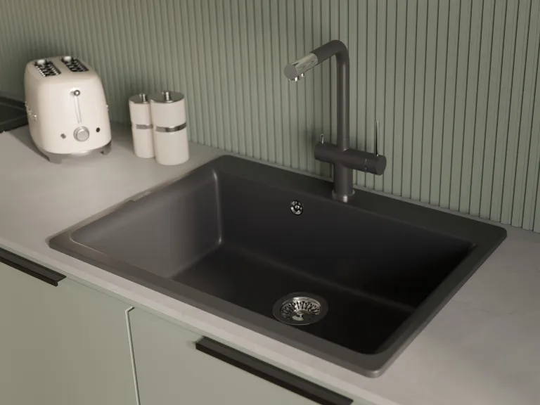 Детальное фото товара: Rivelato LUGANO 1523513 antracite/cromo, смеситель, гранит, антрацит/хром