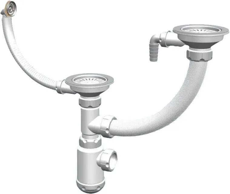 Фото товара: GranFest Сифон двойной Санпласт GRAND с круглым переливом и отводом ЭКО