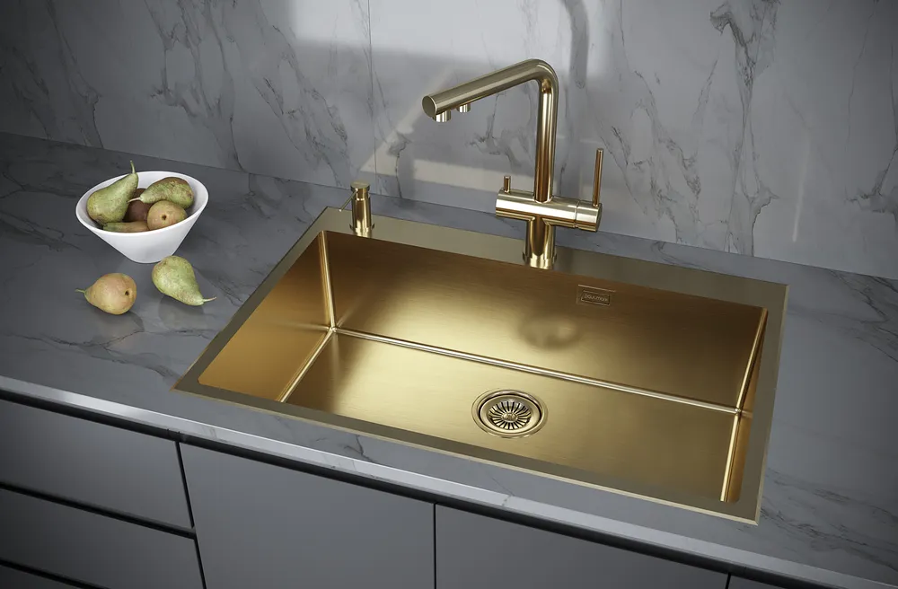 Детальное фото товара: Paulmark KRONER-EDGE 75, мойка, нержавеющая сталь, брашированное золото 