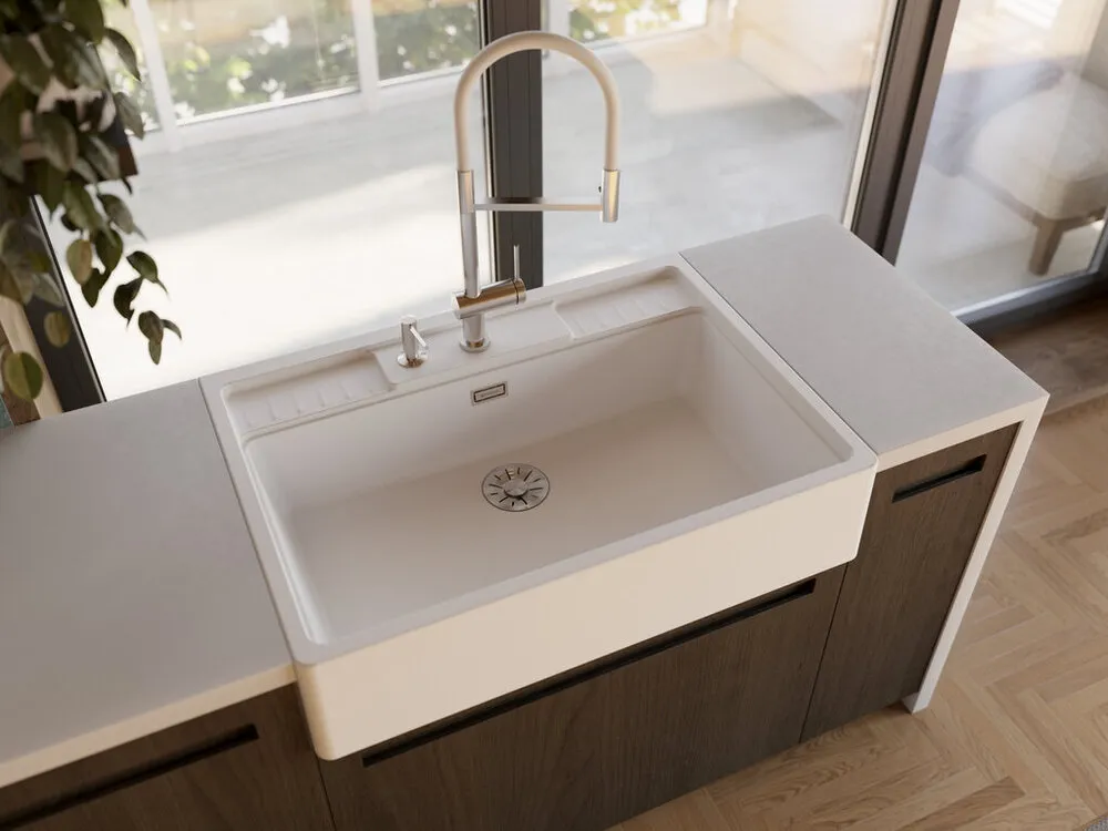 Детальное фото товара: Omoikiri Kanto-2 Plus-SB BN-WH, смеситель, латунь, нержавеющая сталь/белый