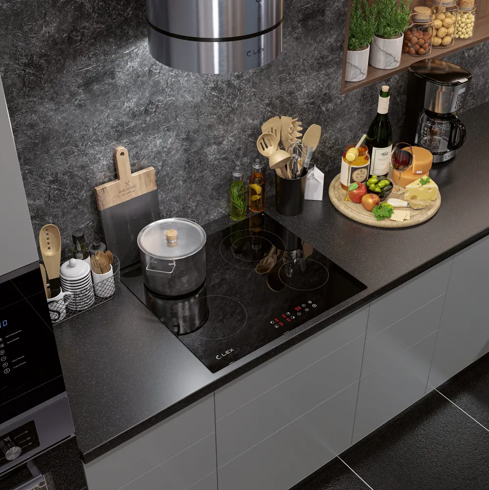 Детальное фото товара: LEX EVH 641 BL стеклокерамическая поверхность