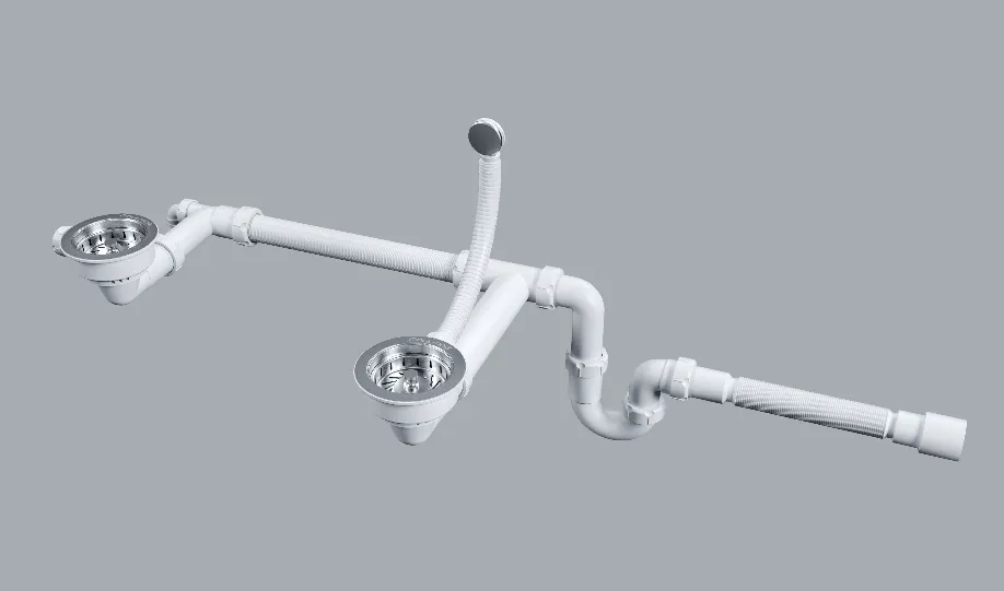 Детальное фото товара: Paulmark PM1023-CR, сифон телескопический двойной с круглым переливом, хром