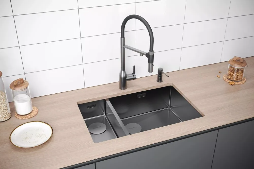 Детальное фото товара: Paulmark NEXT 69/2S UNI, мойка, нержавеющая сталь, вороненая сталь (правая)