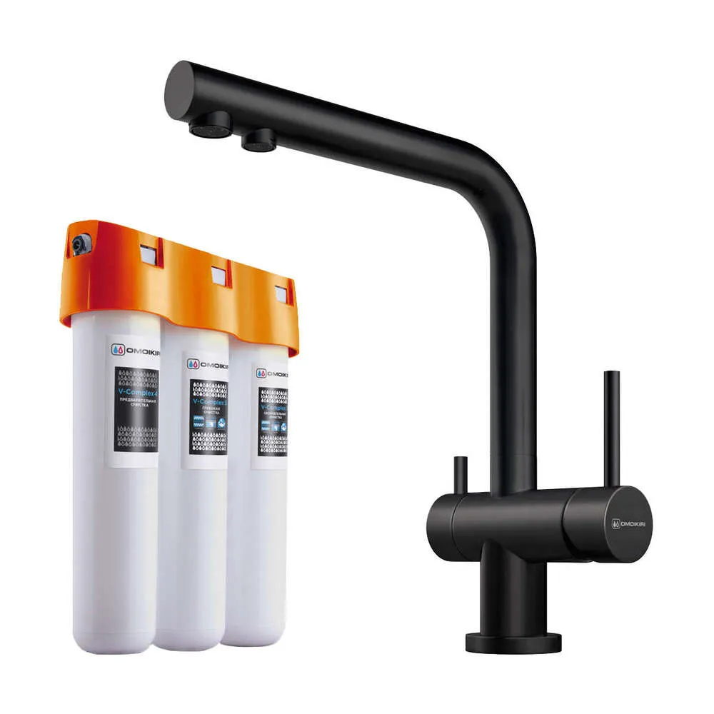 Фото товара: Omoikiri Nagano-GB, смеситель, графит + Pure drop Lite