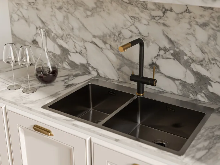 Детальное фото товара: Rivelato LUGANO 1523513 antracite/oro, смеситель, гранит, антрацит/золото