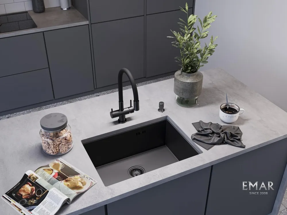 Детальное фото товара: Emar EMB-123 PVD Nano Dark, мойка, нержавеющая сталь, вороненая сталь