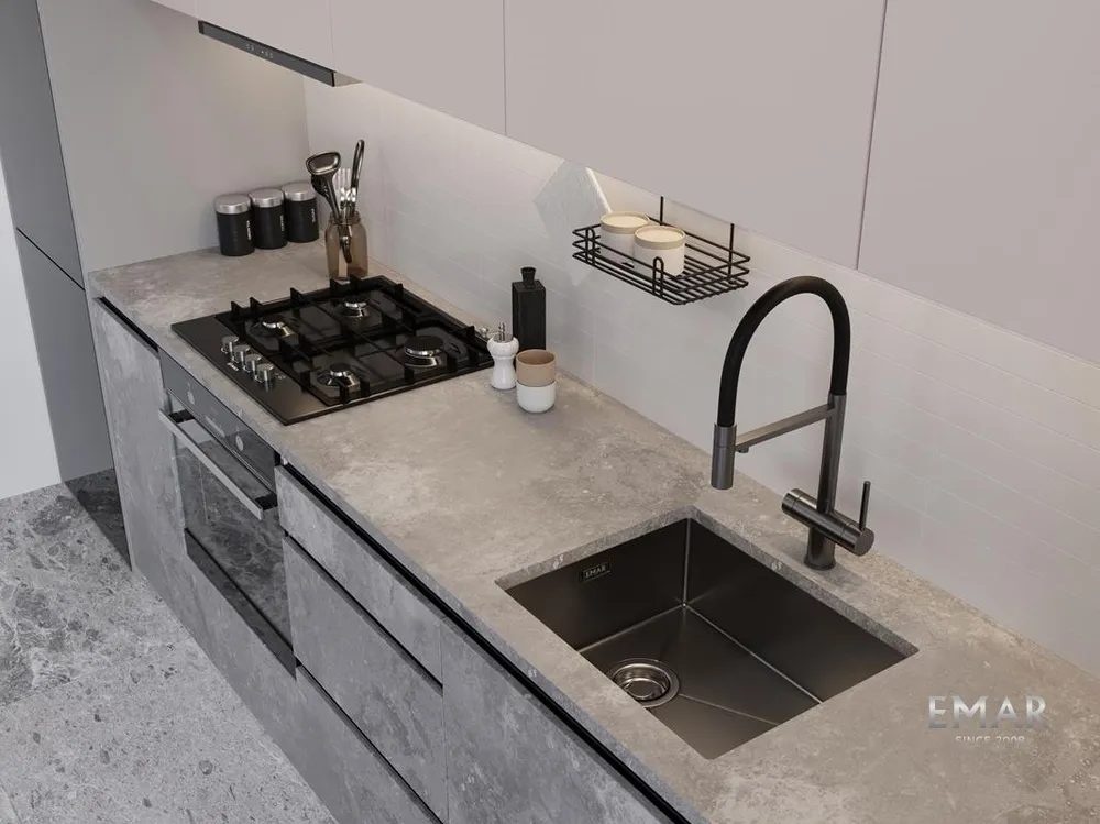 Детальное фото товара: Emar EMB-540(UN) PVD Dark, мойка, нержавеющая сталь, вороненая сталь