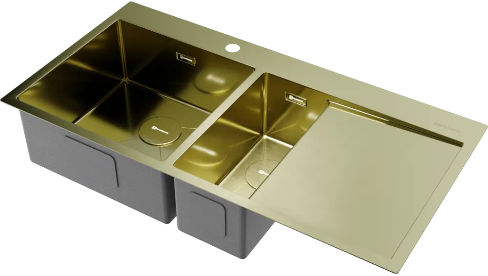 Детальное фото товара: Omoikiri Akisame 100-2-LG-L, мойка, нержавеющая сталь/светлое золото, чаша слева