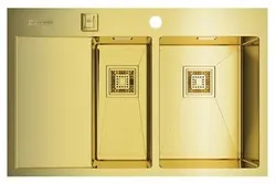 Детальное фото товара: Omoikiri Akisame 78-2-LG-R, мойка, нержавеющая сталь/светлое золото, чаша справа  