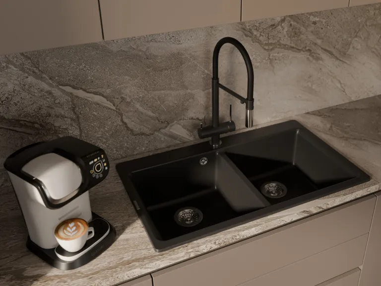 Детальное фото товара: Rivelato ADRIA 1523517 nero/cromo, смеситель, гранит, черный/хром