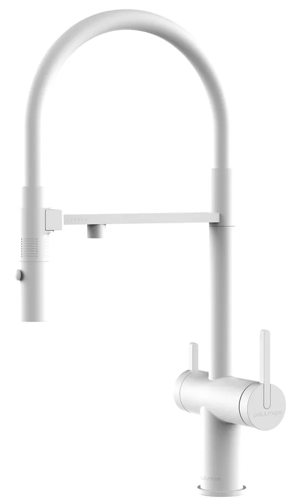 Фото товара: Paulmark GRAVITY, смеситель, белый, белый шланг