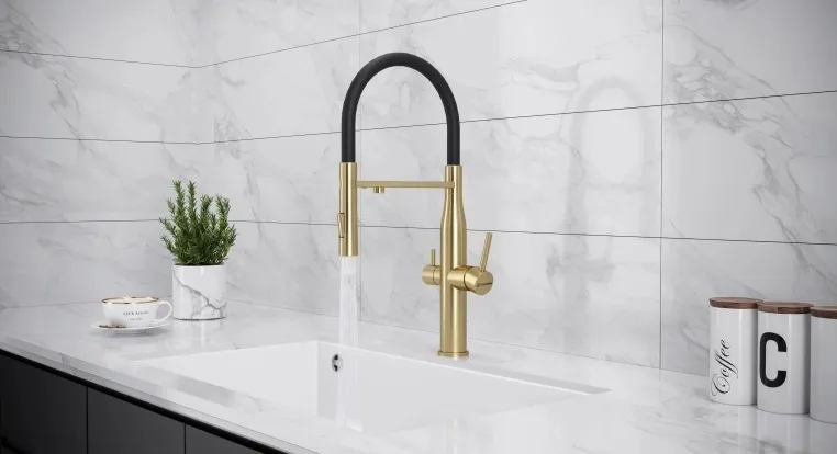 Детальное фото товара: KUCHENSTERN ELIT-FE, смеситель, нержавеющая сталь, золото