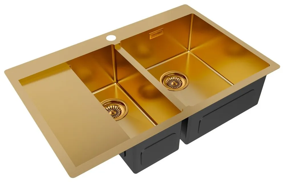 Детальное фото товара: Paulmark KRONER 78/2SF, мойка, нержавеющая сталь, брашированное золото, правая
