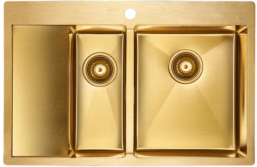 Детальное фото товара: Paulmark KRONER 78/2SF, мойка, нержавеющая сталь, брашированное золото, правая