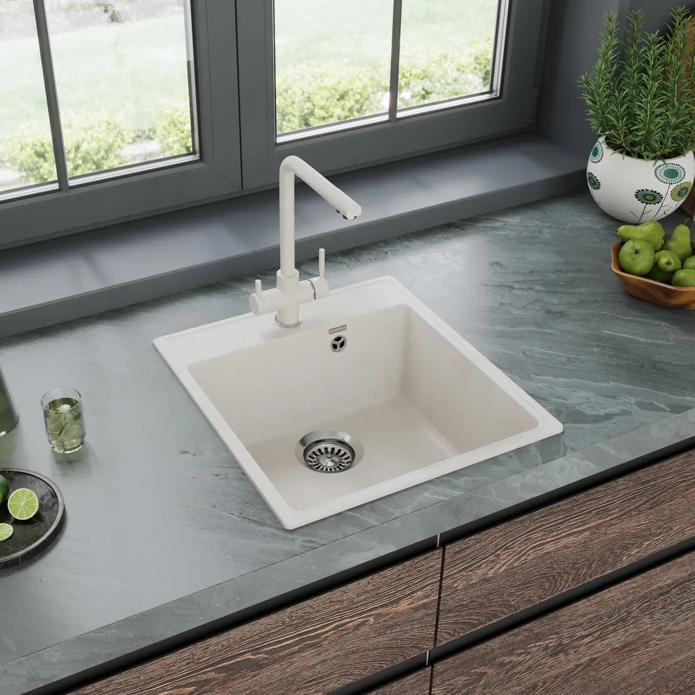 Детальное фото товара: Maunfeld Perla 460 MFQS-460W, мойка, гранит, кремовый