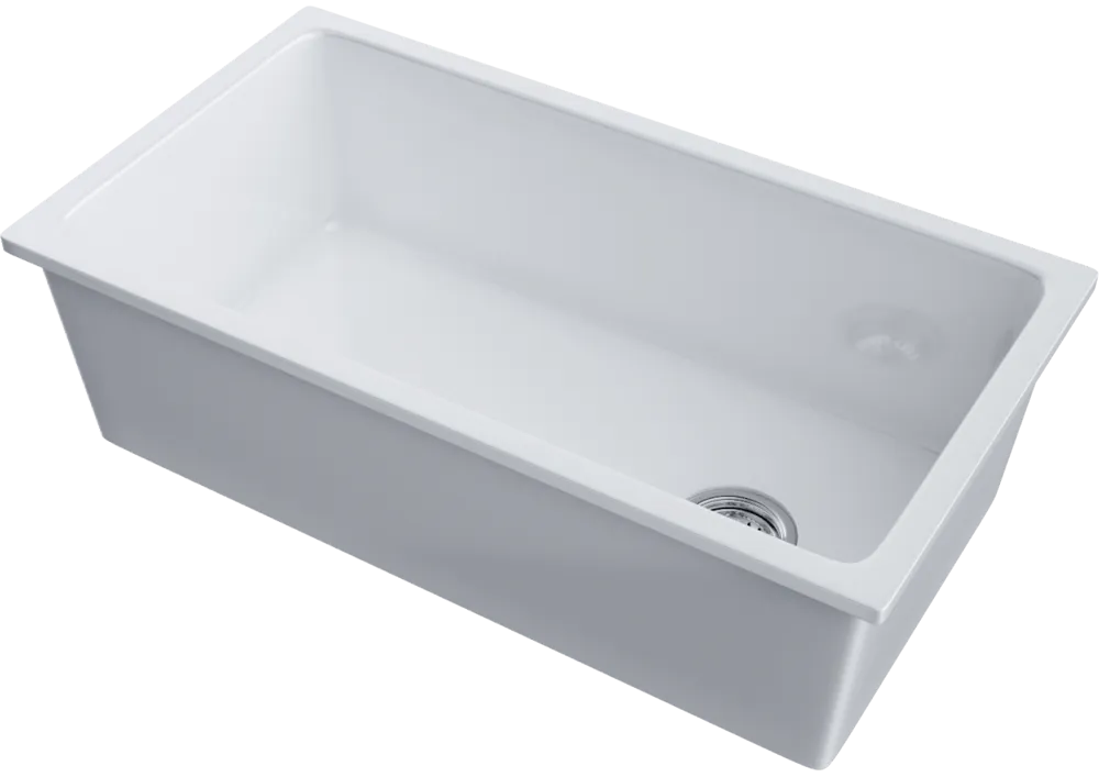 Детальное фото товара: Omoikiri Tokara 88-U/I-WH Glossy Side, мойка, керамика, белый глянцевый