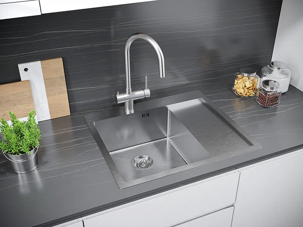 Детальное фото товара: Paulmark KRONER 59F, мойка, нержавеющая сталь брашированная, левая