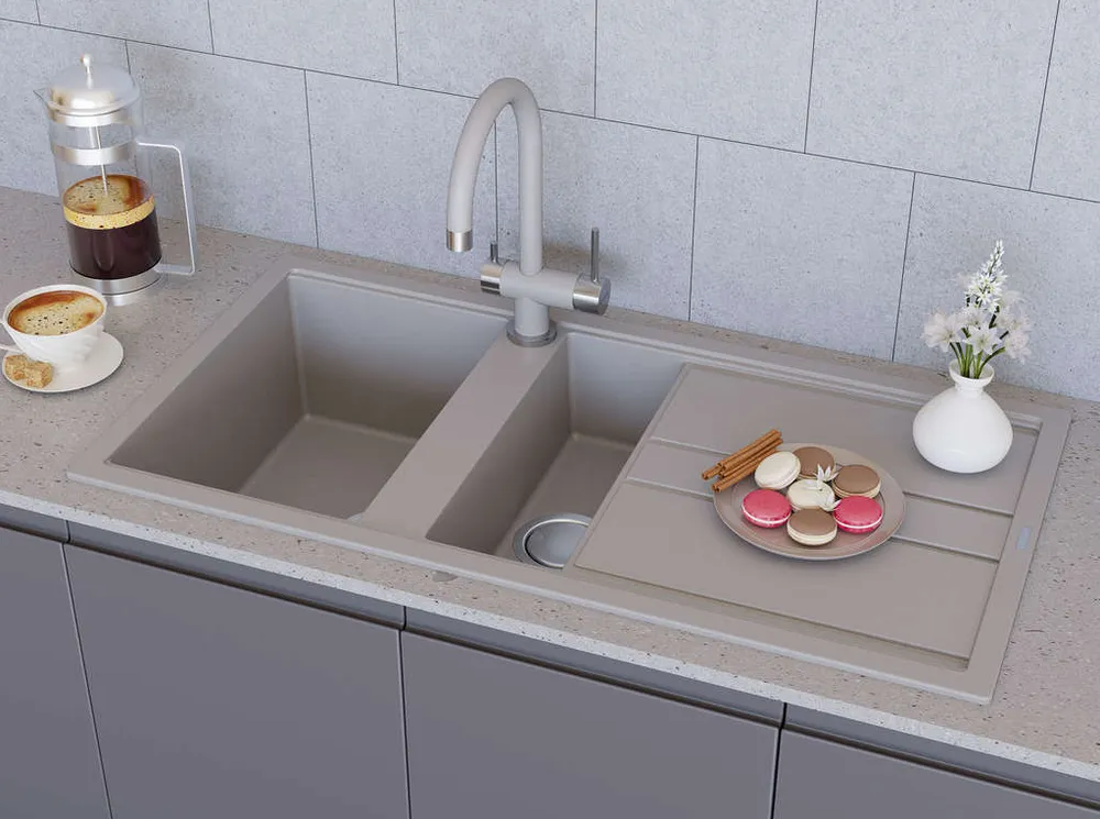 Детальное фото товара: Omoikiri Kitagawa 100-2-WG, мойка, керамика, ветреный зеленый