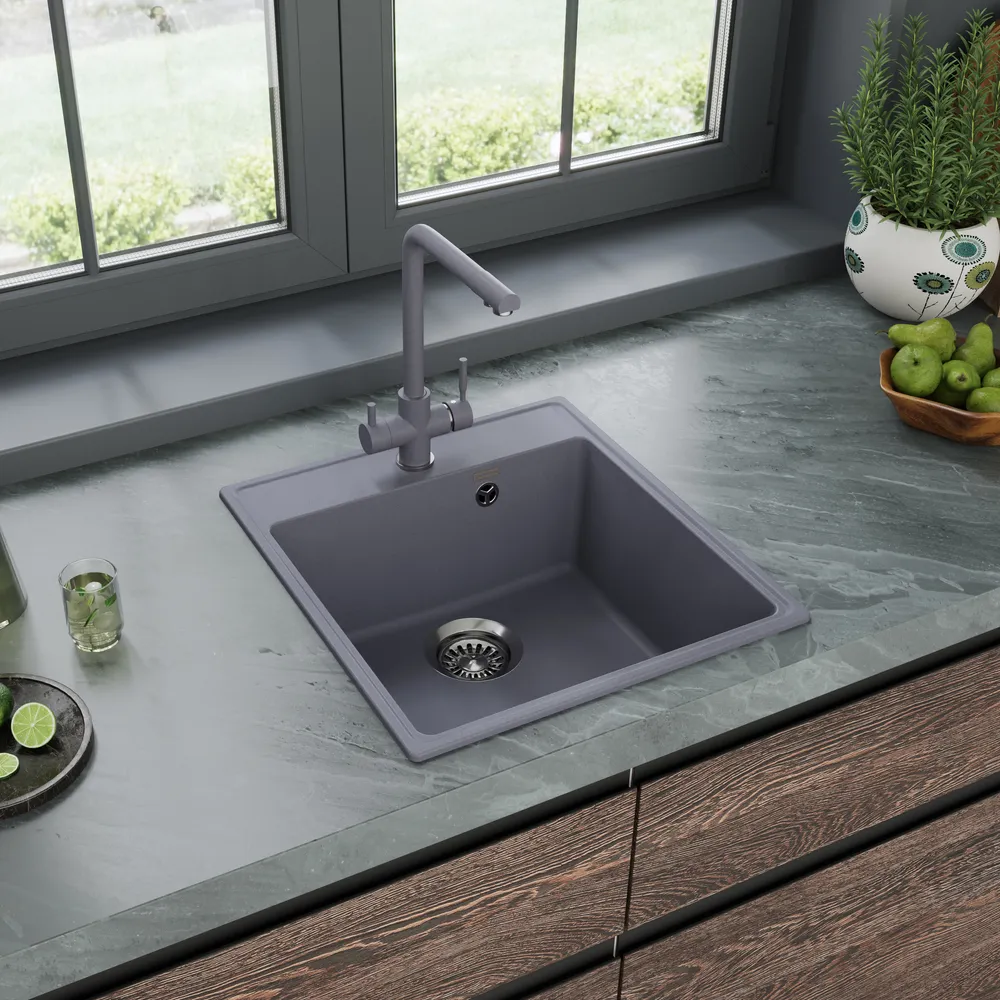 Детальное фото товара: Maunfeld Perla 460 MFQS-460LGR, мойка, гранит, светло-серый